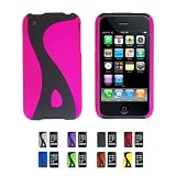 HOT PINK Apple iPhone 3G 3Gs 8GB 16GB 32GB Snap-On Hard Rubber Skin Case Cover + Full Screen Protector (Many Colors Available)