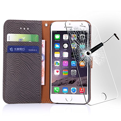 iPhone 6 Case, iRainy Wallet Style Folio Leather Case Zebra Pattern W Credit Cards Slots for iPhone 6 4.7" + Bonus 1 PCS Tempered Glass Screen Protector + 1 PCS Stylus Pen (Zebra-Black)