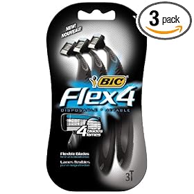 BIC Flex4 Disposable Four Blade Shaver, Men, 3-count Packages (Pack of 3)