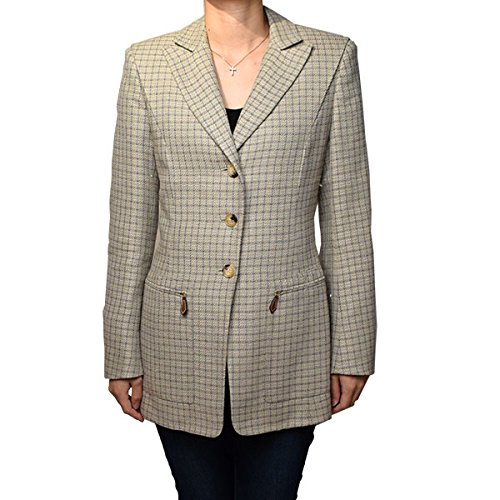 (エルメス)HERMES チェック リネンウールジャケット　グリーンマルチ　38 ［中古］