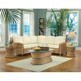 Cabana Banana L-Shape Sectional Sofa Living Room Set in Honey by Home Styles