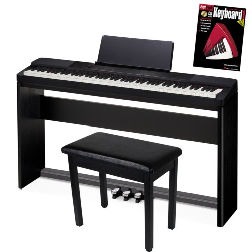Casio Privia PX-150 88-Key Digital Piano Bundle with Furniture-Style Stand, 3-Pedal System, Bench, and Instructional Book – Black