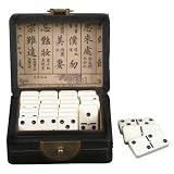 Handmade Antiqued Black Leather Dominoes Set With Chinese Jade Ingot