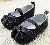 ベビーシューズ　ファーストシューズ　バレーシューズ風　ゴム　リボン　ブラック　2649 (12cm)