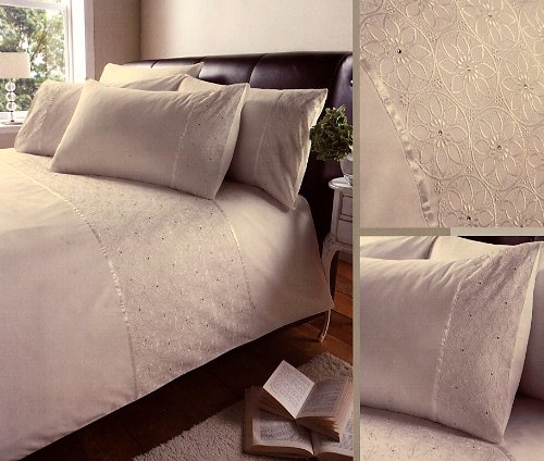 Double, Luxury Embroidered Duvet Cover Set Whisper Cream