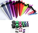 36pc Ear Stretching Kit Neon Color Plugs and UV Tapers 00g 0g 2g 4g 6g 8g 10g 12g 14g Gauges Plus Instructions