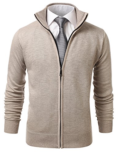 IDARBI Men's Long Sleeve Zip Up Sweater Jacket with Stand Up Collar