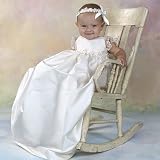 Baby Beau & Belle Leila 100% Silk Long Christening Gown with Matching Headband and Booties
