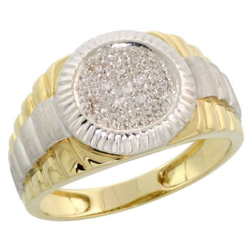 10k Gold Rolex Style Men's Ring w/ Rhodium Accent, w/ 0.10 Carat Brilliant Cut Diamonds, 1/2 in. (13mm) wide