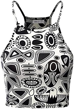 Doublju Fashion Print Soft Fabric Sports Wear PRINT69 Crop Top,S
