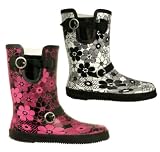 New Womens Flower Festival Wellies Wellingtons Mid Calf Boots