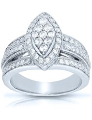 1 Carat Marquise Halo 3 Row Composite Diamond Ring in 14k White Gold