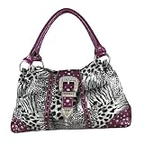 Animal Print Rhinestone Buckle Handbag Purple Trim