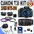 Canon EOS Rebel T3i 18 MP CMOS Digital SLR Camera and DIGIC 4 Imaging with EF-S 18-55mm f/3.5-5.6 IS Lens & Canon 75-300 f/4-5.6 III Lens + 58mm 2x Telephoto lens + 58mm Wide Angle Lens (4 Lens Kit!!!!!!) W/32GB SDHC Memory+ Extra Battery + Charger + 3 Piece Filter Kit + UV Filter + Case +Accessory Kit