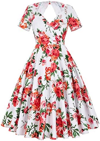Audrey Hepburn Dress With Short Sleeves Red Floral Size S