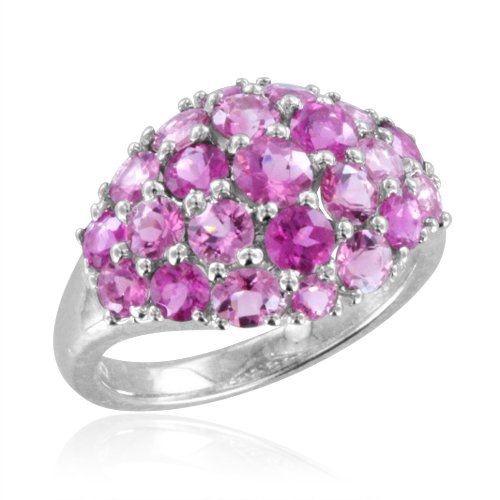 BestCluster Natural Rubellite and Pink Tourmaline Ring in Sterling Silver - 3.00 cttw Cluster Natural Rubellite and Pink Tourmaline Ring in Sterling Silver - 3.00 cttw