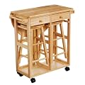 Premier Housewares Rubberwood Breakfast Set with Drop Leaf Trolley and 2 Round Stools, 3-Piece, 84 x 70 x 77 cm