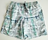 Big and Tall Mens Swim Trunks with Adjustable Elastic Drawstring Waist and Board Short Style Front, 2 Inseam Slit Pockets and Side Cargo Pocket. Mesh Lined. Teal Plaid Print in Sizes XL - 4XL