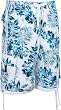 EXPalmFloralBoard5994 Mens Palm Leaves Floral Print Skate Surf Board Short / Swim Trunks - White / Blue - X-Large