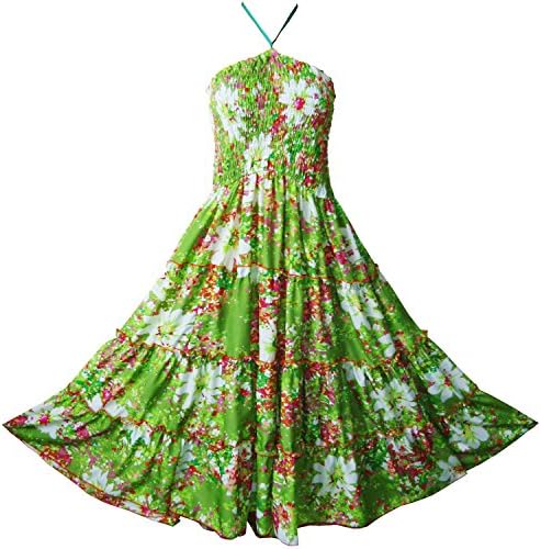 Halter Smock Women's Green Garden Floral Hippie Gypsy Sundress