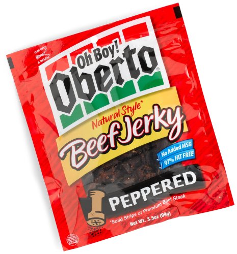 Oh Boy! Oberto Peppered Natural Style Beef Jerky, 3.5-Ounce Bags (Pack of 6) by Dried Beef