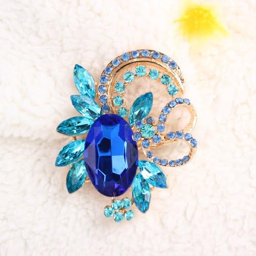 JADE Olines classic Fashion Brooches Golden Plated Flashing Blue Rhinestones Crystals Pearls Flower Leaves Brooches Pin Clips