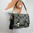 COACH POPPY SIGNATURE SATEEN METALLIC PUSHLOCK CROSSBODY BAG PURSE 18352 BLack Gold
