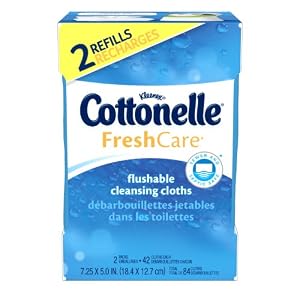 Cottonelle Fresh Care Flushable Cleansing Cloths 2 Refills, 84 Count (Pack of 2)