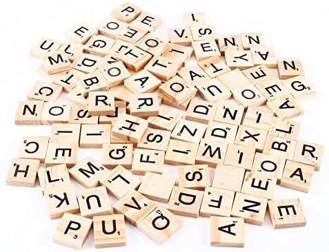 Dolwis Store New 100 Wooden Alphabet Scrabble Tiles Black Letters & Numbers For Crafts Wood