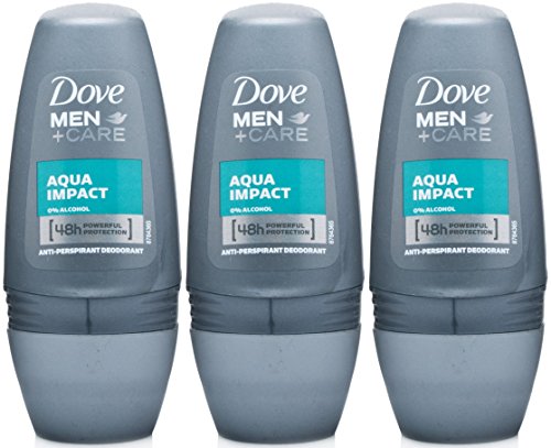 Dove Men+Care Antiperspirant Deodorant Roll-On, Aqua Impact, 1.7 Oz / 50 Ml (Pack of 3)
