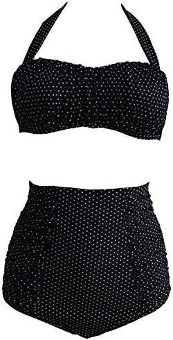 Shiningirl Womens Retro Fold High Waist Bikini Polka Dot Vintage Swimwear Swimsuits Black White (S / US 2-4)