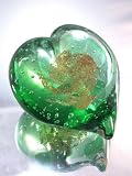 Murano Design Emerald Gold Heart Art Glass Paperweight