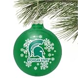 Michigan State Spartans Green Snowflake Glass Ornament