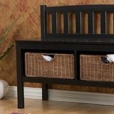 Southern Enterprises Black Bench with Brown Rattan Baskets Southern Enterprises Black Bench with Brown Rattan Baskets