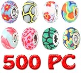 Bundle Monster Wholesale 500pc Lot Silver Fimo Clay European Mix Beads Charms Jewelry - Compatible with Pandora, Chamilia, Troll, Biagi