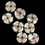 15mm white cloisonne enamel flower coin disc beads 8pcs
