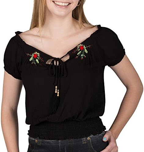 [1145-BLK-SM] Peasant Embroidery Top