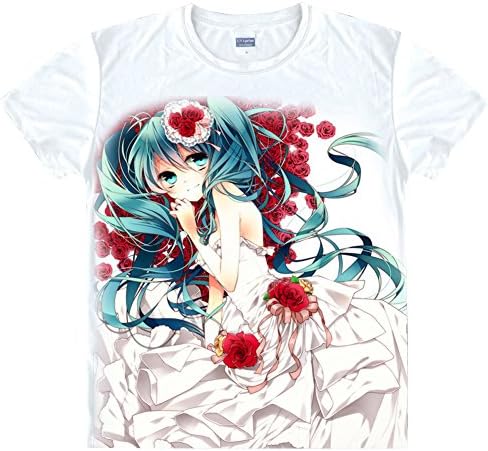 Lovely Girls Vocaloid Hatsune Miku Costume T Shirt Short Sleeve Crew Neck Tee Tops (S/bust 36", Pattern C)