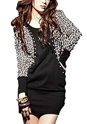 Polyester Sequined Leopard Print Round Neck Long Sleeves Party Dress 