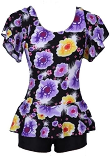 WenVen Women's Loose Multi-Colored One-Piece Swimsuit Plus Size Swimwear(Picture color,M)