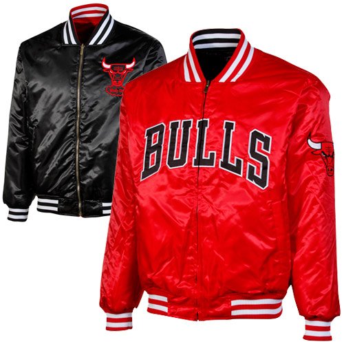 NBA Majestic Chicago Bulls Reversible Satin Full Zip Jacket - Red/Black (Medium) at Amazon.com