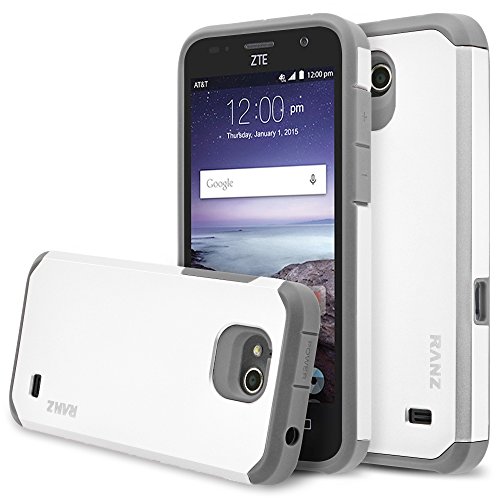ZTE Overture 2 Case, RANZ Grey with White Hard Impact Dual Layer Shockproof Bumper Case For ZTE Overture 2/ Maven/ Z810/ Z812/ Z813 / Z791/ Z792