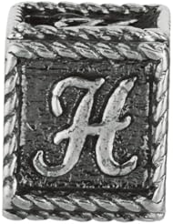 925 Sterling Silver Letter "H" Script Bead For Chamilia, Pandora, Biagi, Personality, Reflections And More Charm Bracelets