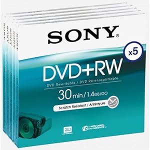 Sony 8Cm Dvd+Rw 1.4Gb Single Sided 30 Min Camcorder Discs - Pack 5