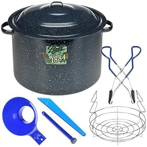 Ball Enamel Waterbath Canner, Including Chrome-Plated Rack and 4-Piece Utensil...