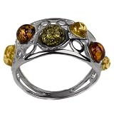 Natural Multicolor Amber Sterling Silver Parade of Planets Look Ring