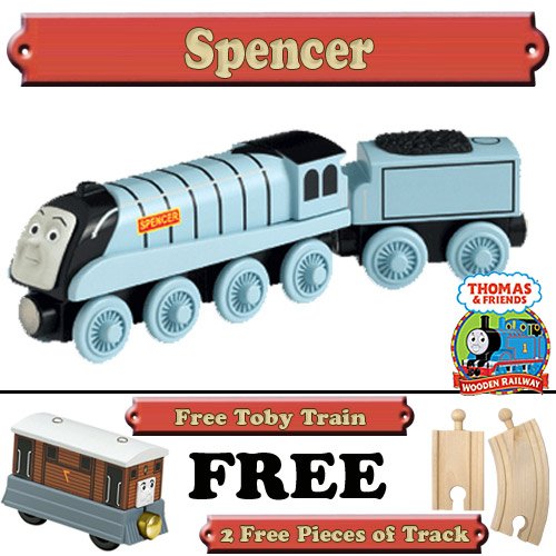 Spencer from Thomas The Tank Engine Wooden Train Set - Free 2 Pieces of Track & Free Toby Train
