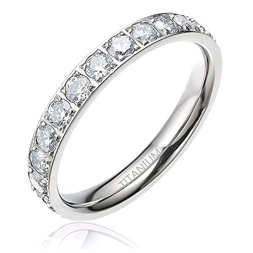 3MM Titanium Eternity Wedding Band For Women Clear CZ Inlay Engagement Rings Size 4 - 12