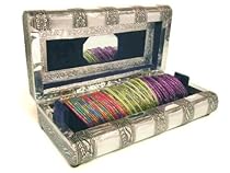 Beachcombers Indian Metal Jewelry Box Glass Bangle Bracelet Holder Display Velvet Storage