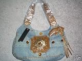 Marc Ecko - Echo RED Back to School Denim Hobo w/ the Maltese Cross Designed in Amber Faceted Jewels, HOT on Campus Look !~!